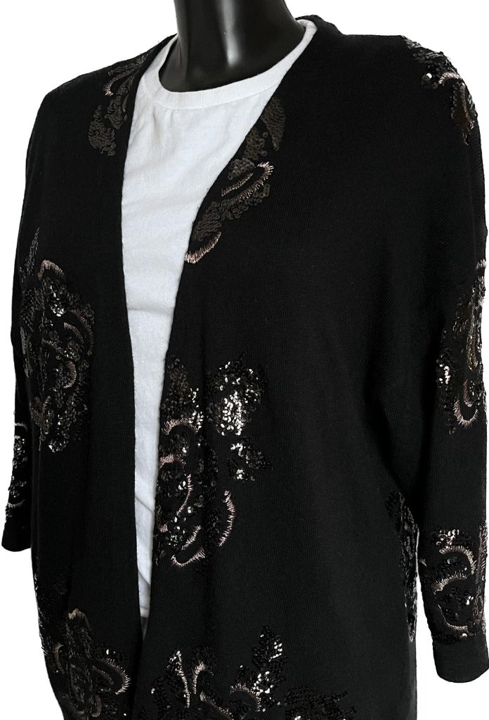 Monsoon Black Patterned Cardigan - Size L