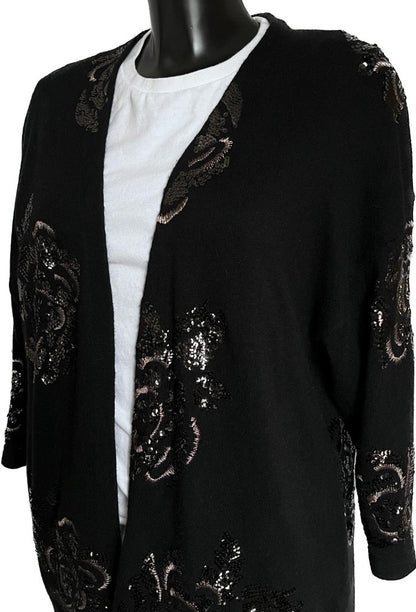 Monsoon Black Patterned Cardigan - Size L