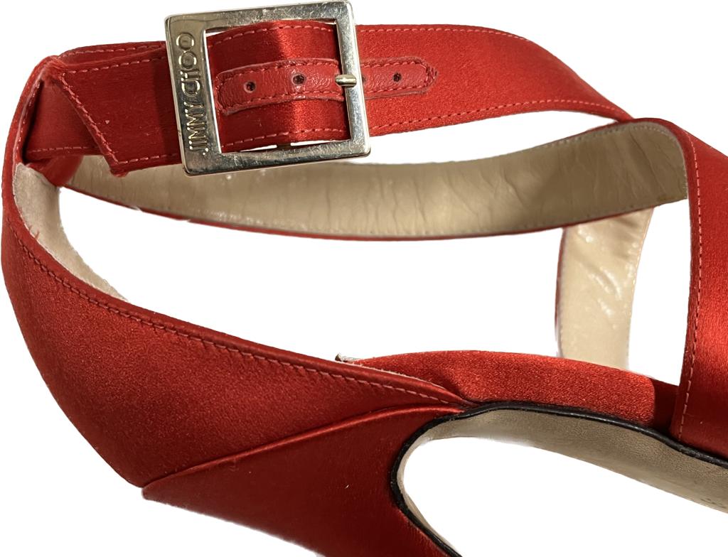 Jimmy Choo Red Satin Sandals - Buckle