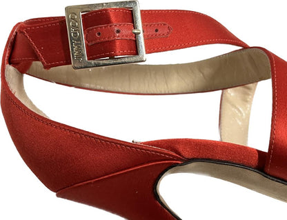 Jimmy Choo Red Satin Sandals - Buckle