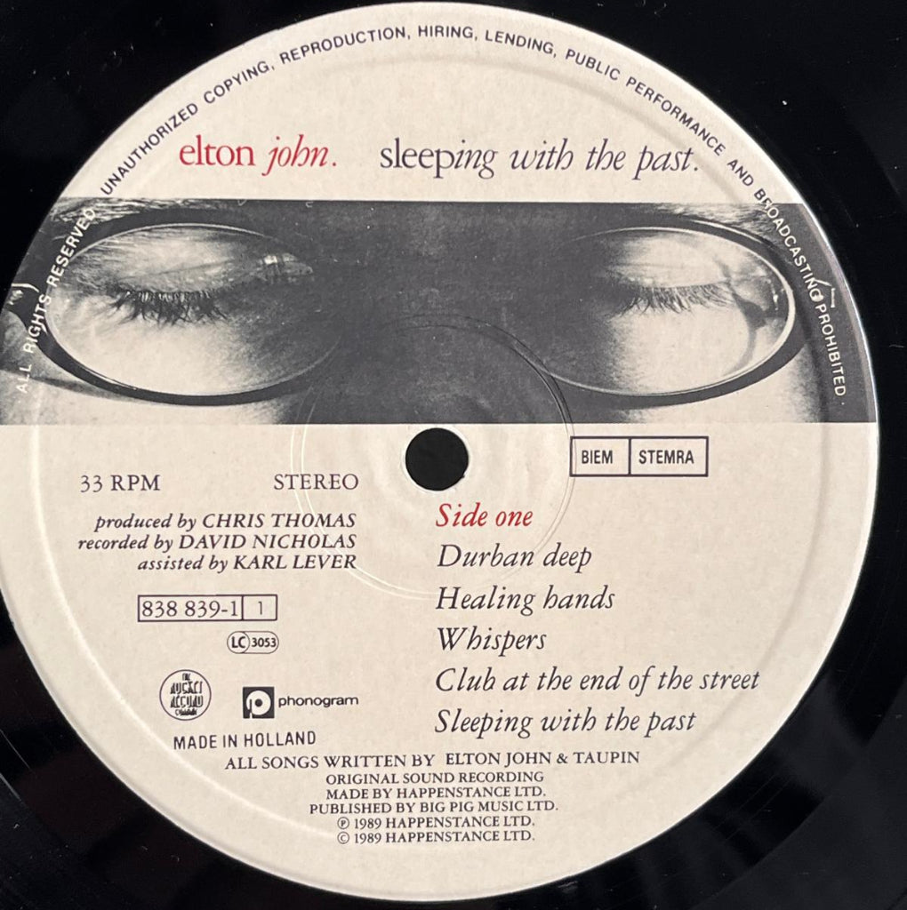 Side One central label of Elton John's 'Sleeping with the Past' album