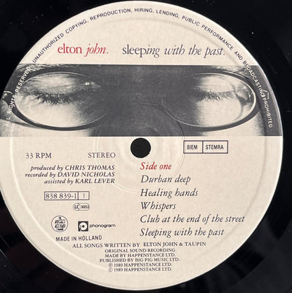 Side One central label of Elton John's 'Sleeping with the Past' album