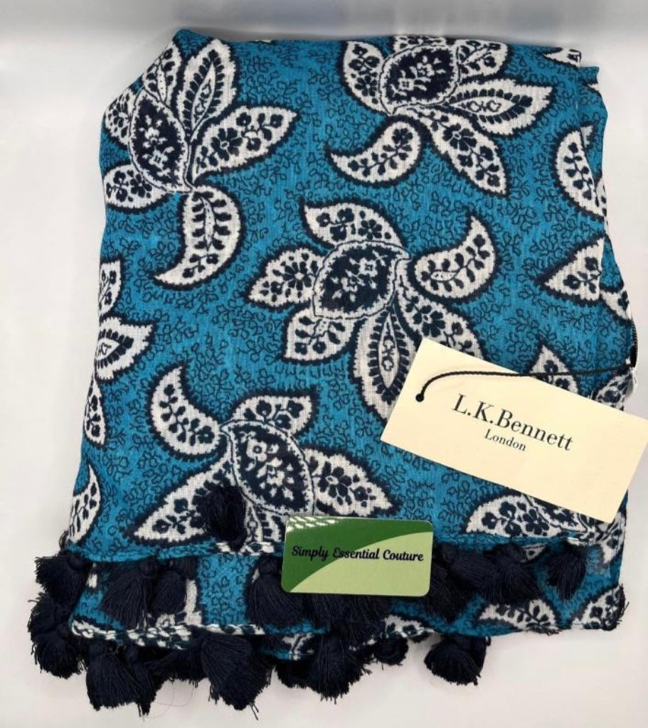 L.K. Bennett Blue and White Floral Scarf