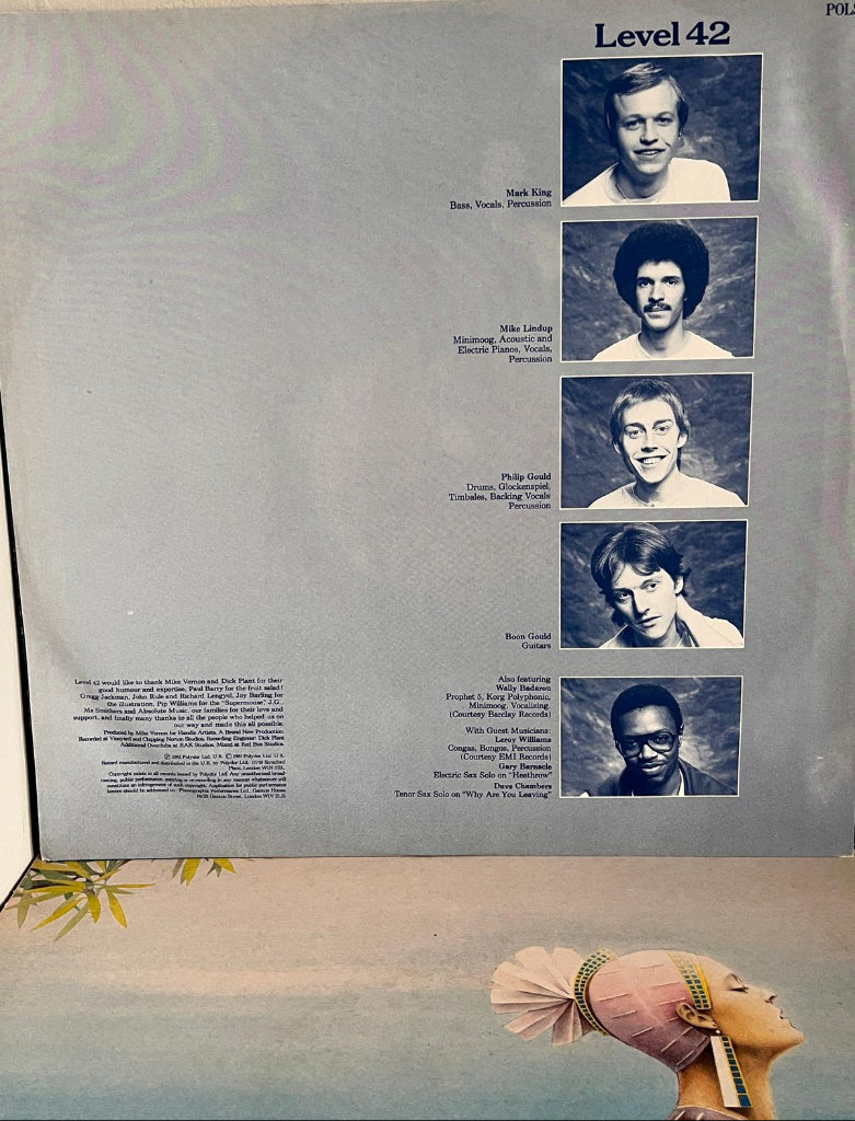 Back cover of a 'Level 42' album with portraits and text