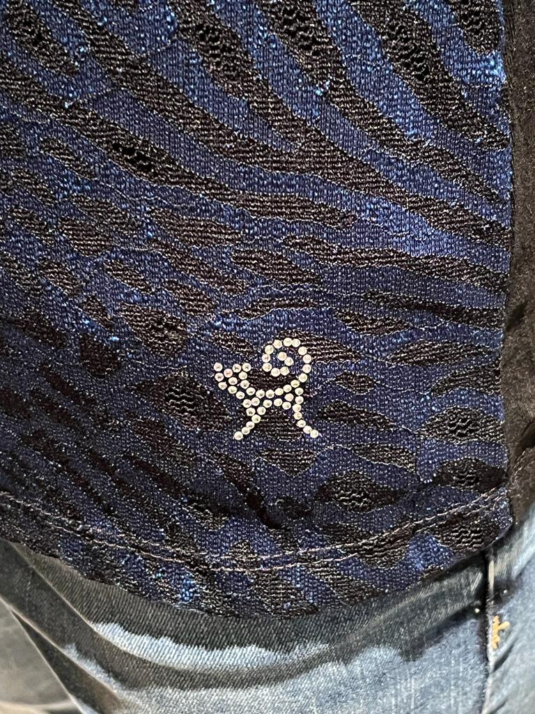 Viccio  Blue & Black Top - Cat Motif