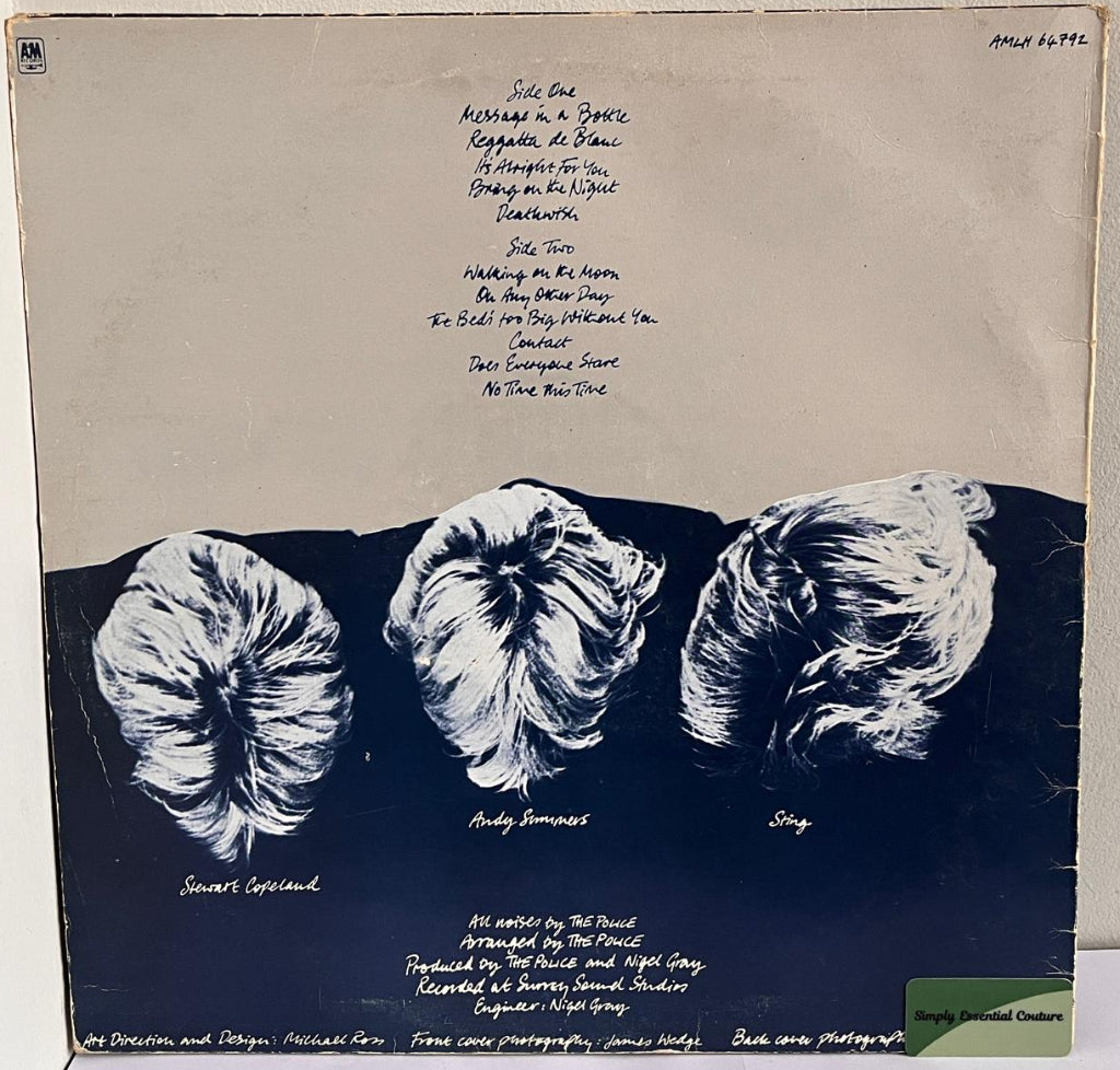 Back cover of a vinyl record. The Police Regatta De Blanc