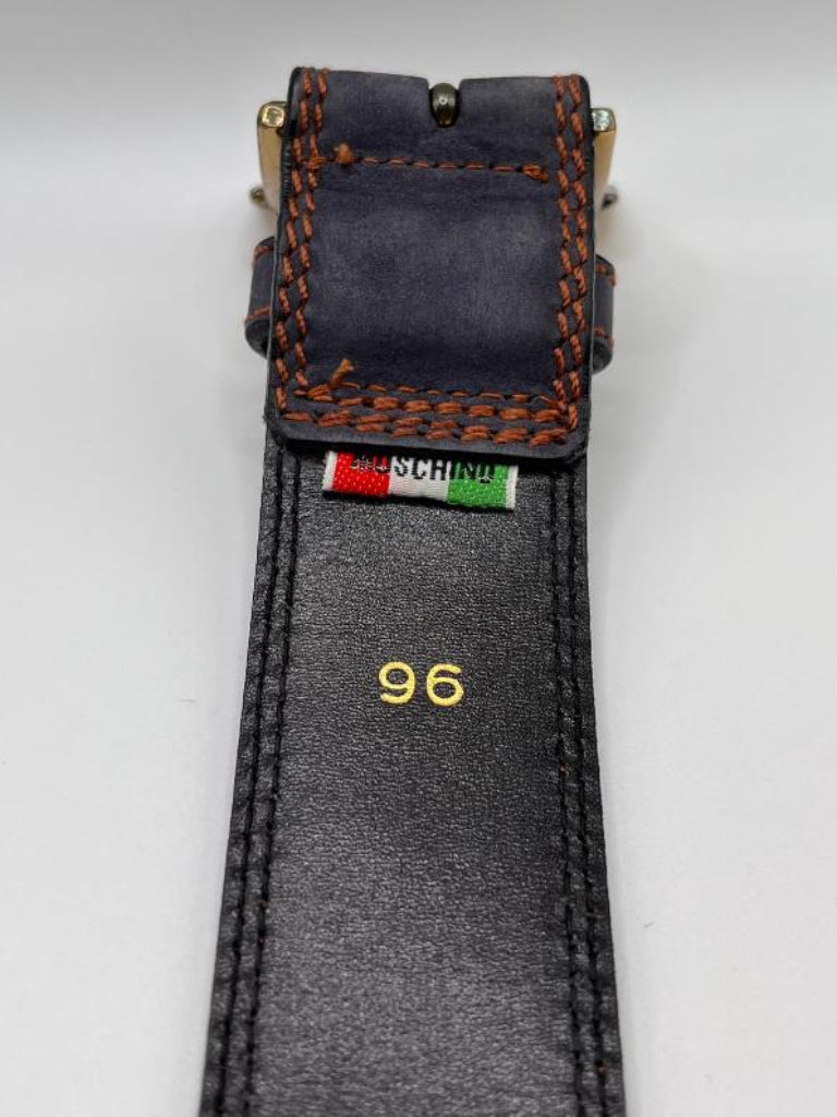 Moschino Navy Leather Belt - Up to W36 