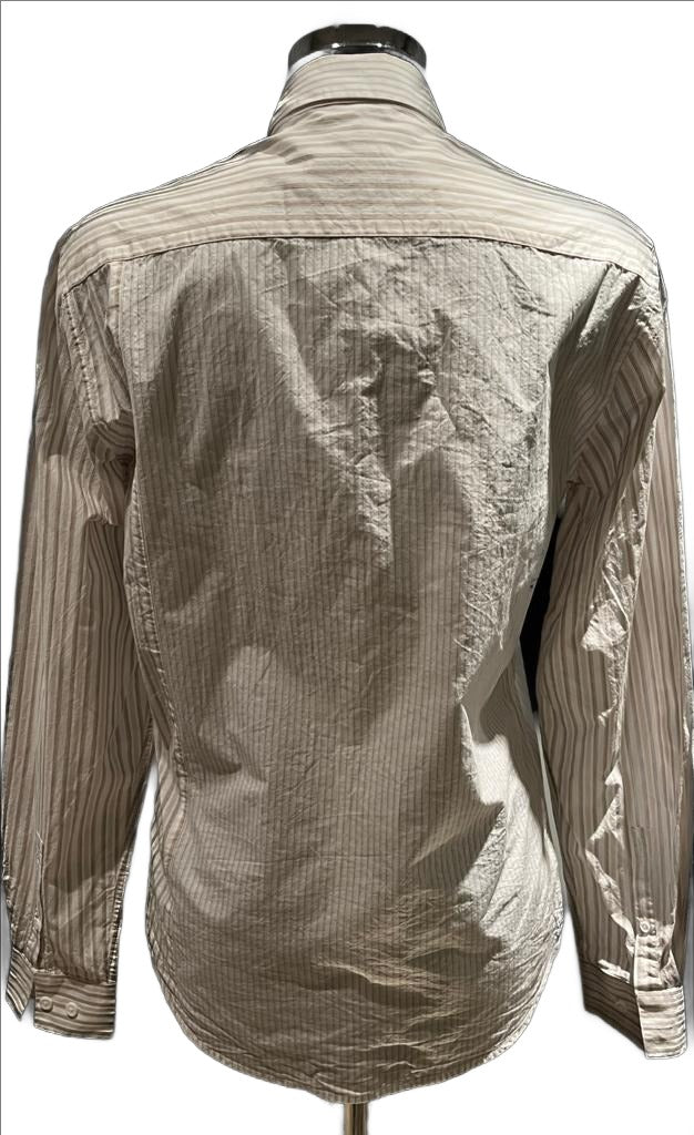DKNY Cream & Brown Striped Shirt - Size S