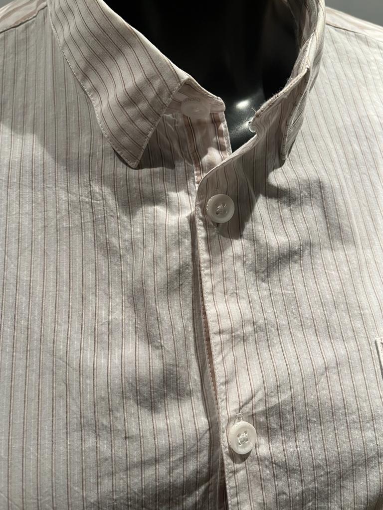 DKNY Cream & Brown Striped Shirt - Size S