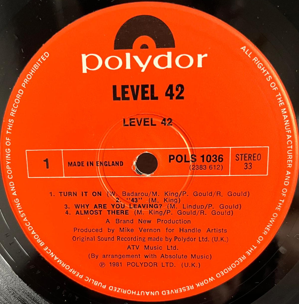 Level 42 Vinyl record label with Polydor branding and track listing