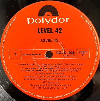 Level 42 Vinyl record label with Polydor branding and track listing