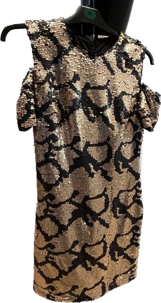 TOPSHOP Black & Gold Sequinned Dress - UK8