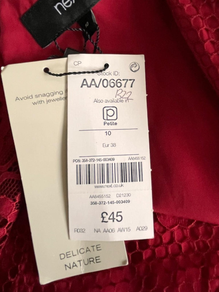 NEXT Red Lace Dress - Size UK10