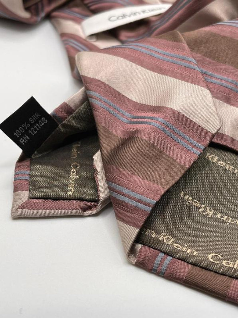 Calvin Klein Vintage Brown & Cream 100% Silk Tie
