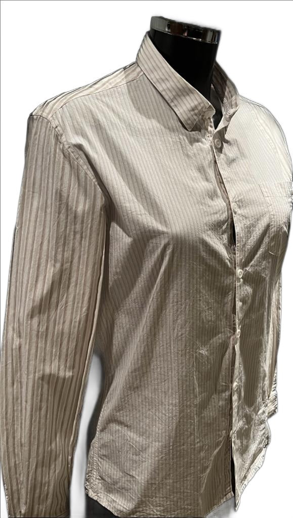 DKNY Cream & Brown Striped Shirt - Size S
