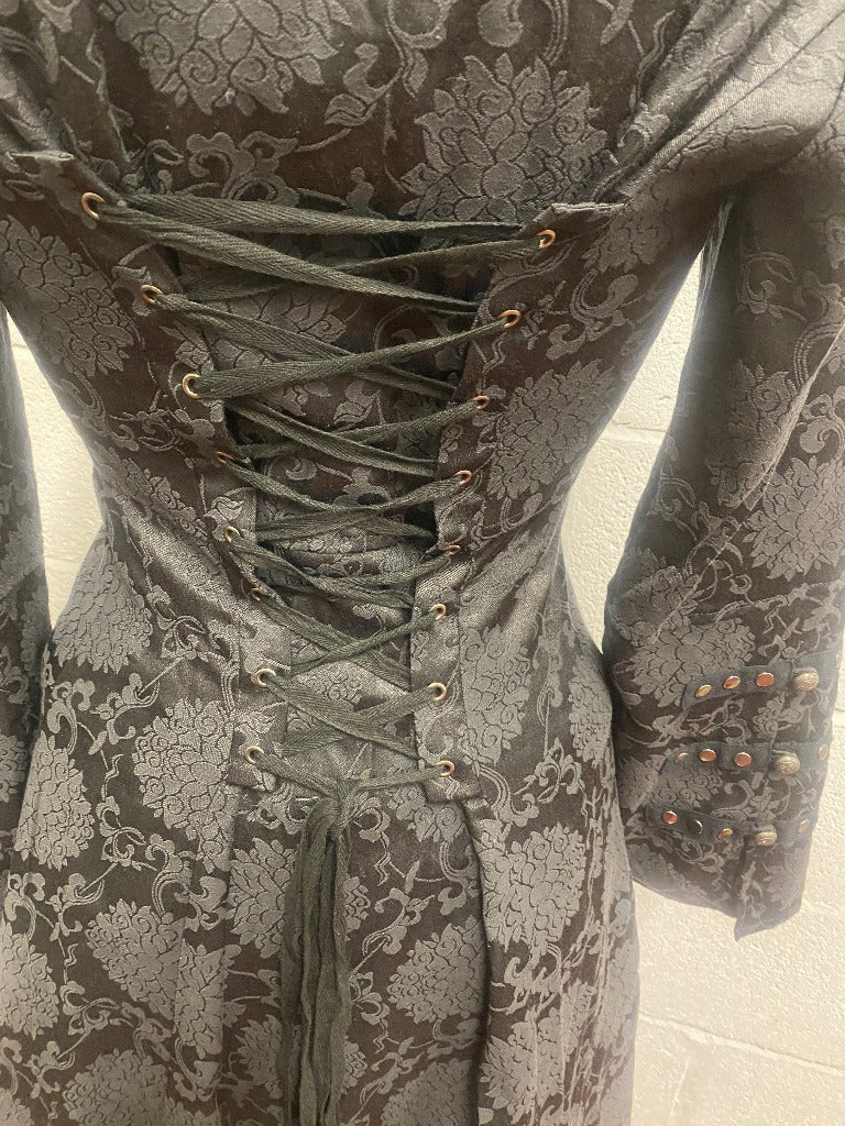 H&R Grey Gothic Style Coat Corset Details
