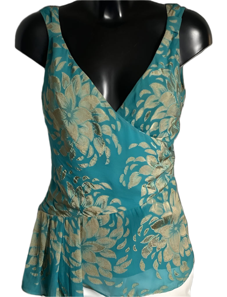 Ted Baker Green/Gold Chiffon Top - UK12