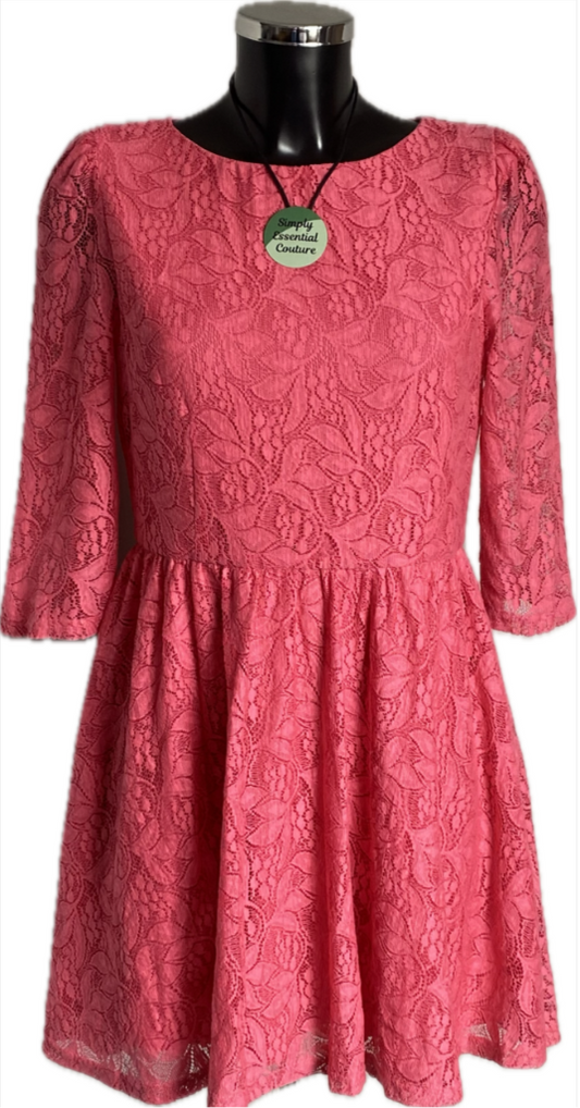 Topshop Pink Lace Skater Dress - UK12
