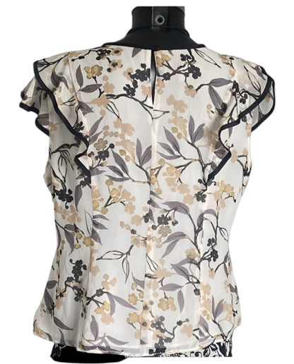 Jacques Vert Brown and Cream Chiffon Top - UK14