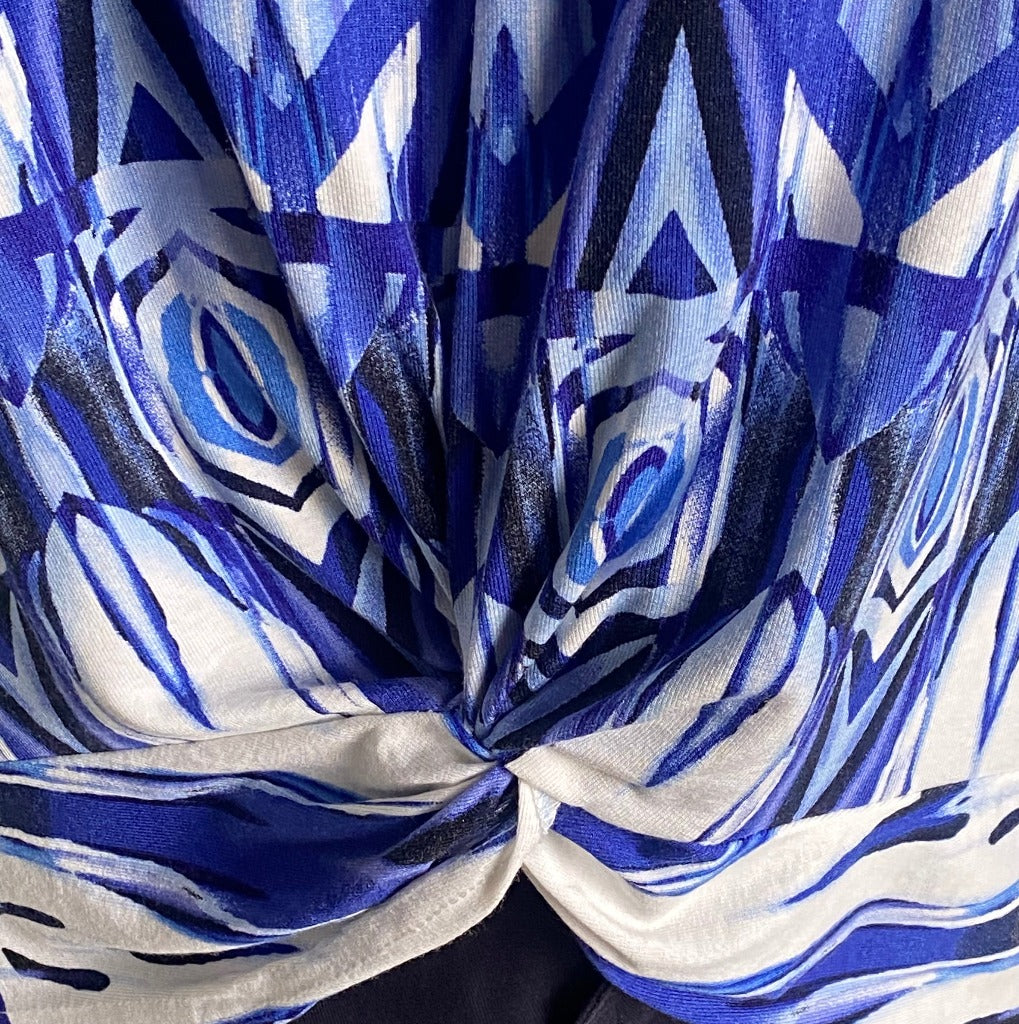 ROMAN Blue & White Knotted Top - Size UK16