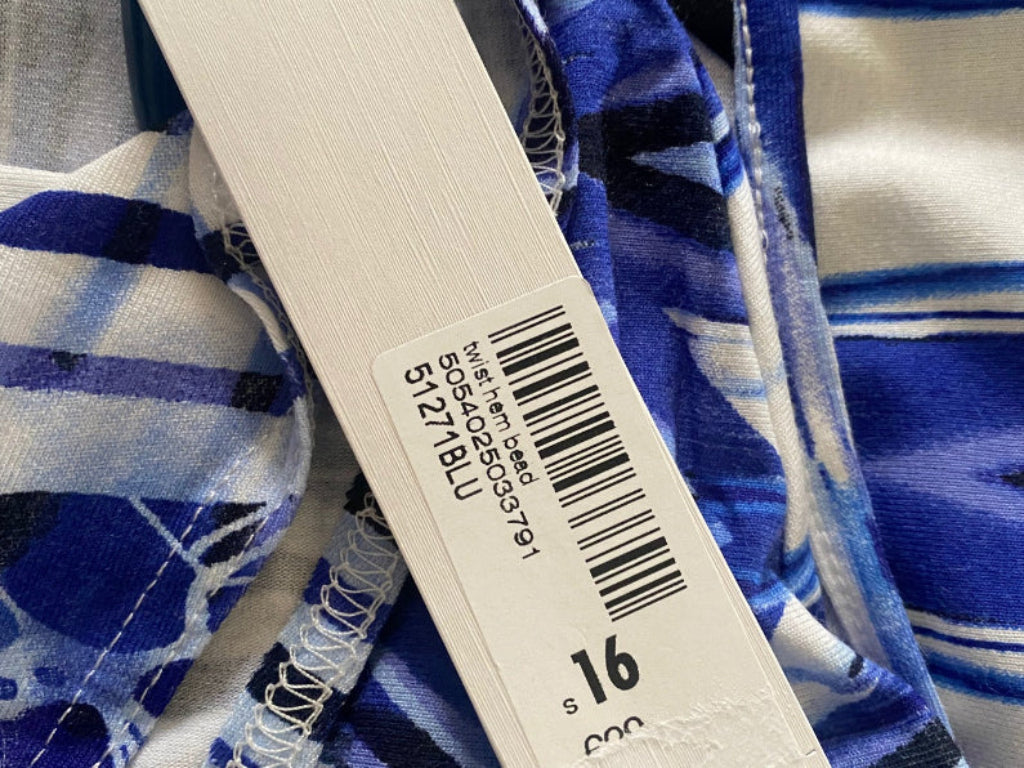 ROMAN Blue & White Knotted Top - Size UK16