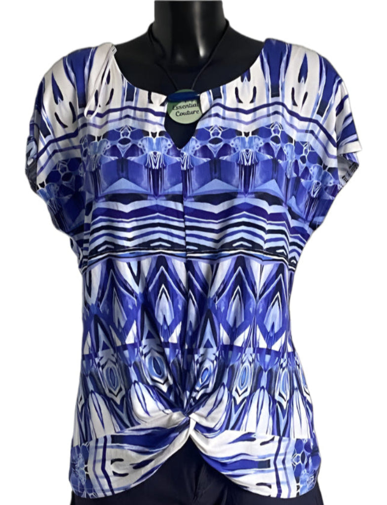ROMAN Blue & White Knotted Top - Size UK16