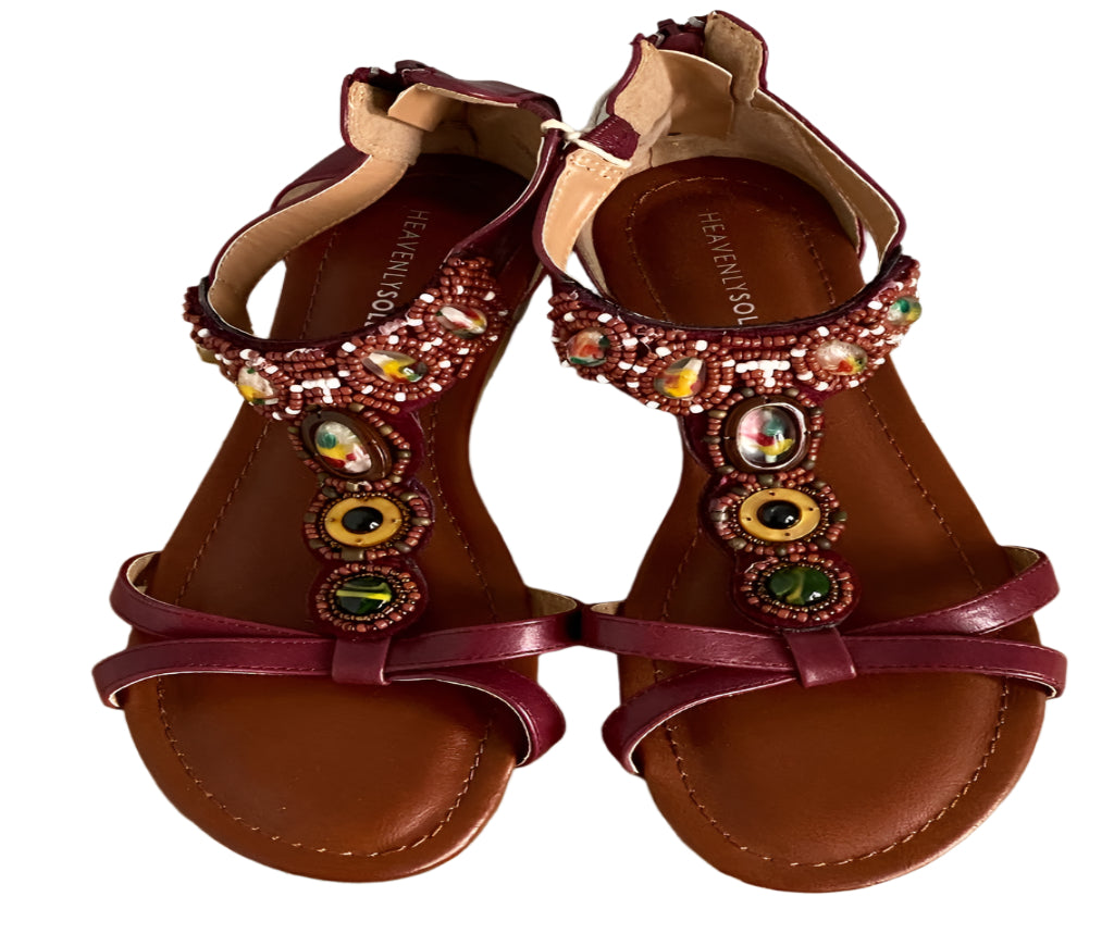 JD Williams Burgundy Beaded Sandals UK7