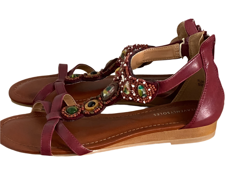 JD WILLIAMS Burgundy Beaded Sandals - Size UK7 - Brand NEW without Box