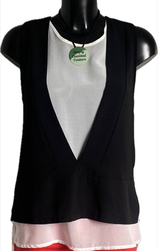 Zara Black/White Waistcoat Top - UK S