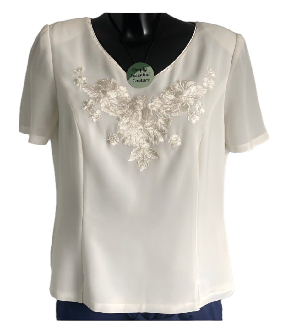 Jacques Vert Cream Embroidered Top - UK14