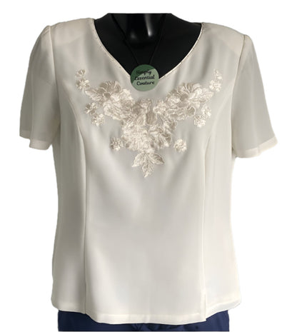Jacques Vert Cream Embroidered Top - UK14