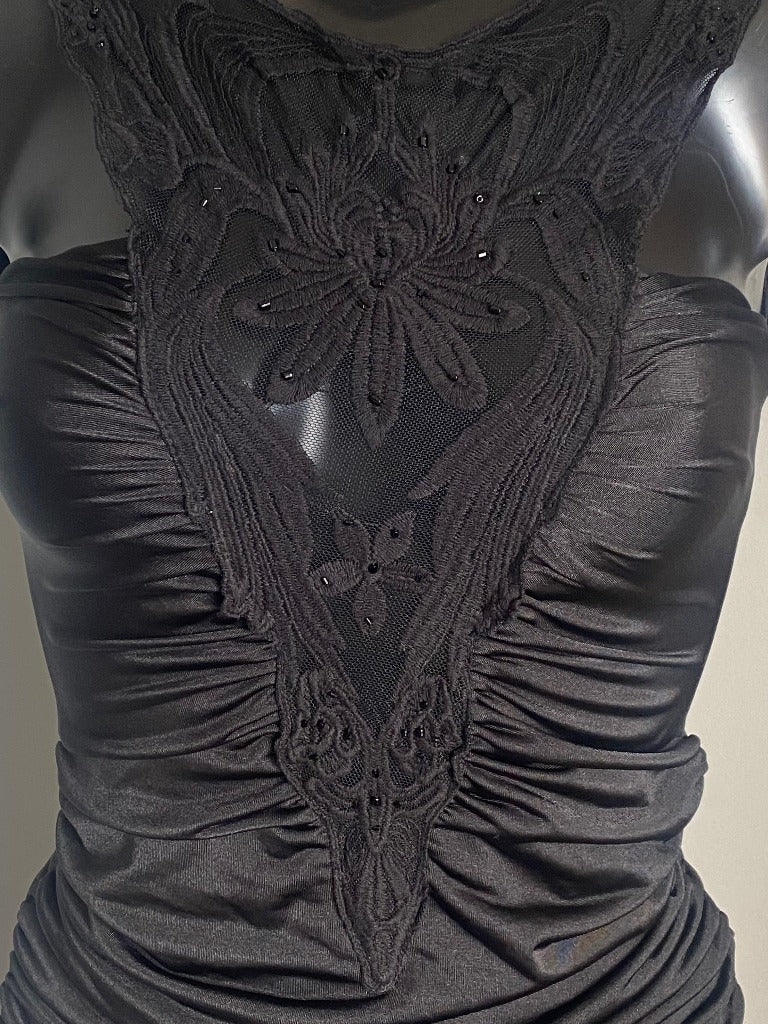 LIPSY London Black Ruched Top - Lace Front