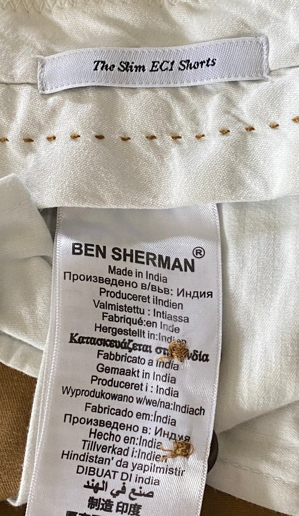 Ben Sherman Tan EC1 Slim Shorts Labels
