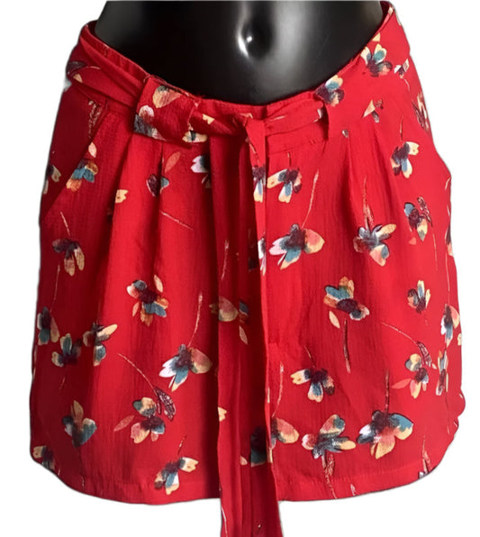 BRAVE SOUL Red Flowered Shorts - UK S