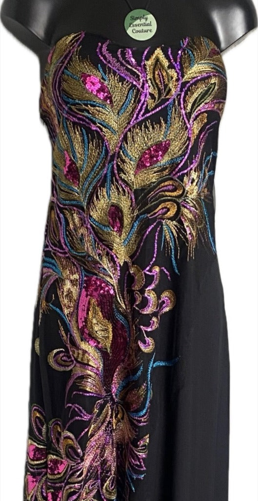 Angel Fashions Long Black Peacock Dress - UK XXL