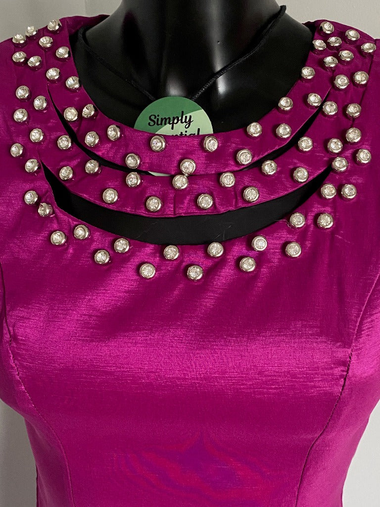 AX PARIS Cerise Pink Dress - Jewelled Neck