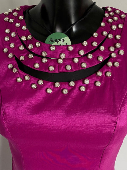AX PARIS Cerise Pink Dress - Jewelled Neck