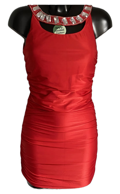 AX Paris Red Ruched Jewelled Dress UK12