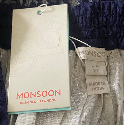MONSOON Navy Lace Skirt age 12-13yrs NEW with Tags