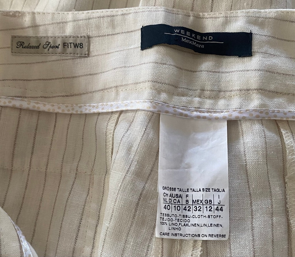 Max Mara Cream Linen Trousers - UK12