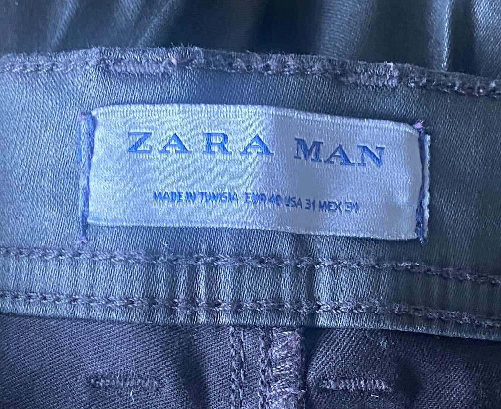 ZARA MAN Black Waxed Shorts Label
