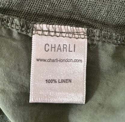 CHARLI Khaki Linen Top - Size UK8