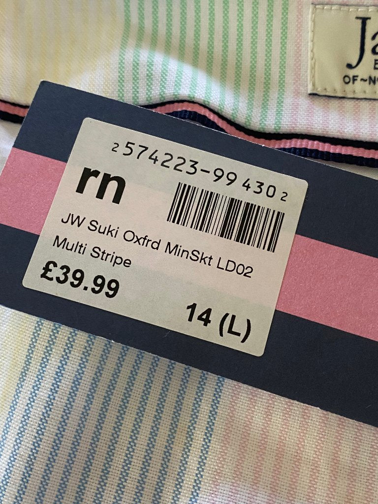 JACK WILLS Multi Pastel Oxford Skirt - UK14 - Brand NEW with Labels