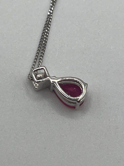 LORDS JEWELS - 9ct White Gold & Red Stone Necklace - Inc. IGI Report