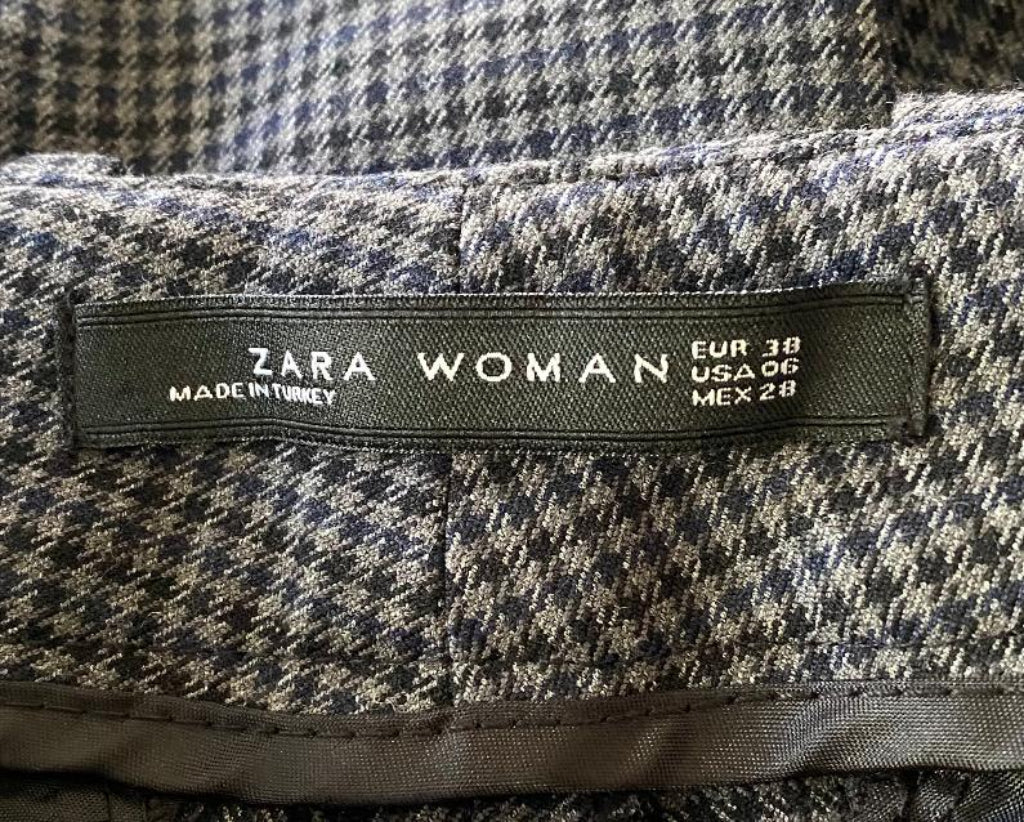 ZARA Grey Checked Trousers Label