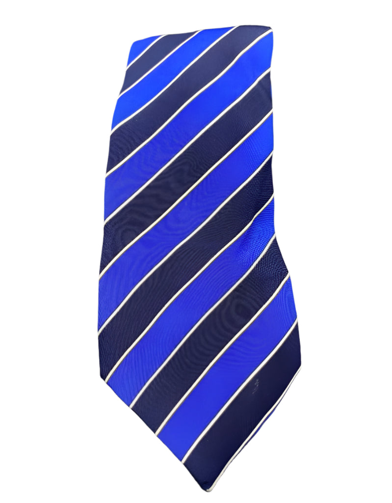Christian Dior Navy/ Blue Striped Silk Tie - Front
