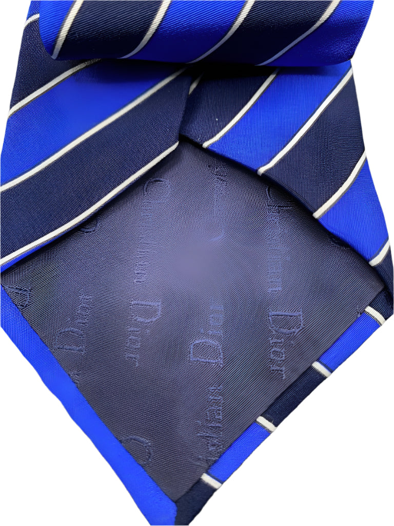 Christian Dior Navy/ Blue Striped Silk Tie - Rear
