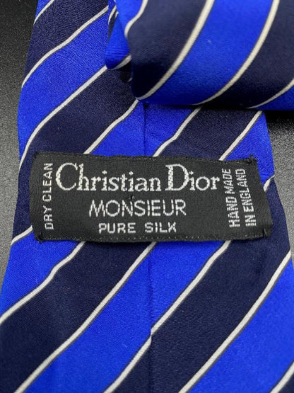 Christian Dior Navy/ Blue Striped Silk Tie - Label