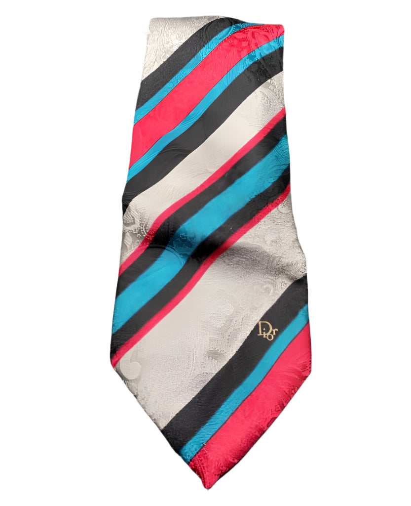 Christian Dior Multi Striped Silk Tie - Face