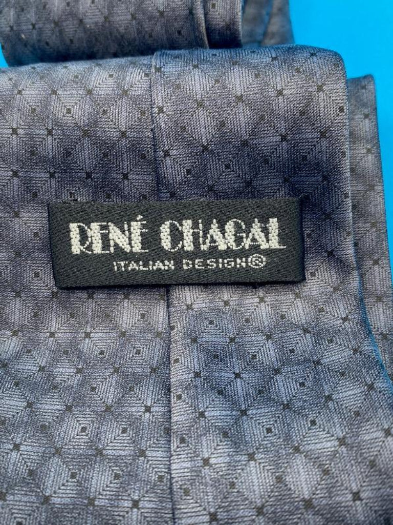 Rene Chagal Handmade Navy & Grey 100% Silk Tie